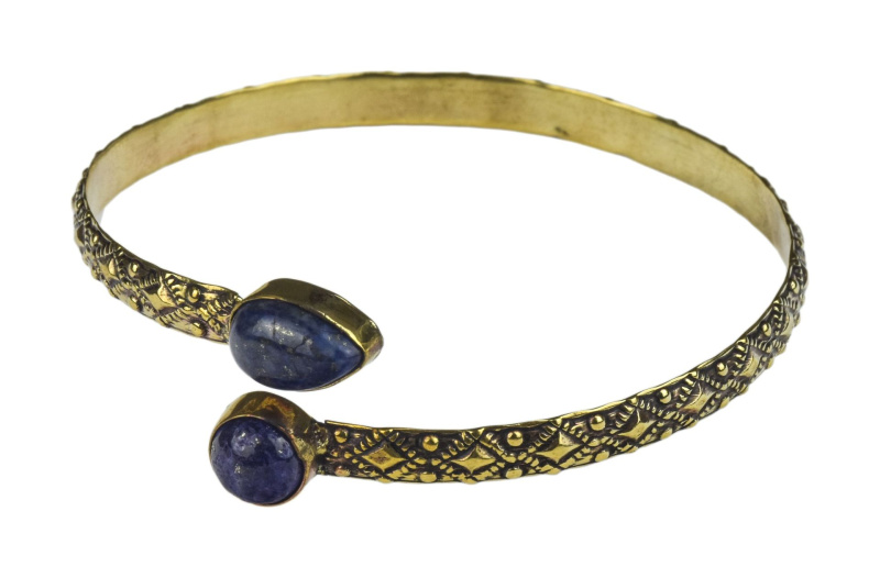 Sanu Babu Náramek s polodrahokamy, lapis lazuli, otevřený obvod 18cm, mosazný
