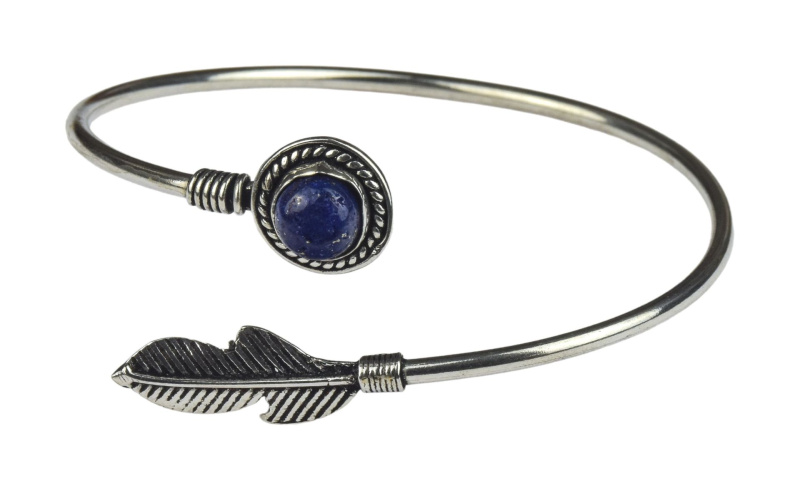 Sanu Babu Náramek s polodrahokamem lapis lazuli, otevřený obvod 17cm, postříbřený (10µm) (02)