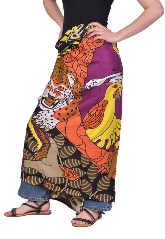 Sanu Babu Sárong "barevná indická Fauna,110x180cm + třásně, s ručním tiskem (6C)
