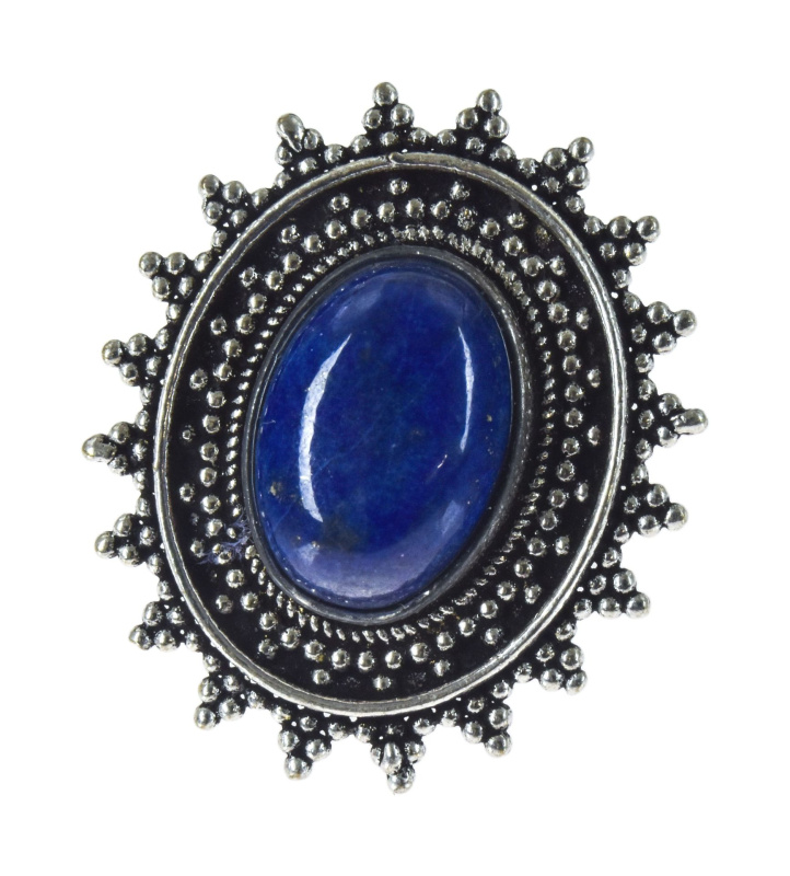 Sanu Babu Prsten s polodrahokamem, lapis lazuli, 30x25mm, zdobený, postříbřený, otevřený 50
