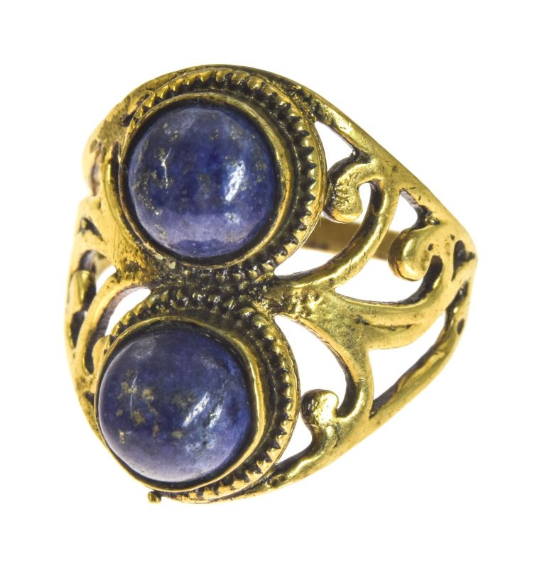 Sanu Babu Prsten s polodrahokamem, lapis lazuli, 20x15mm, zdobený, mosazný 55
