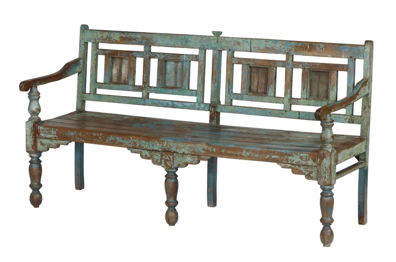 Sanu Babu Lavička z teakového dřeva, tyrkysová patina, 181x61x96cm