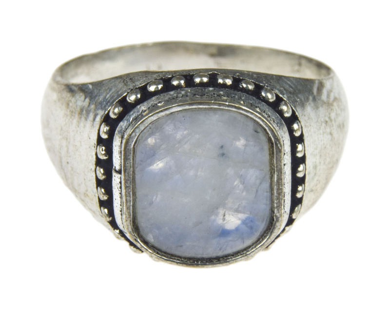 Sanu Babu Prsten s polodrahokamem, měsíční kámen 11x13mm, zdobený, postříbřený(10µm) 65