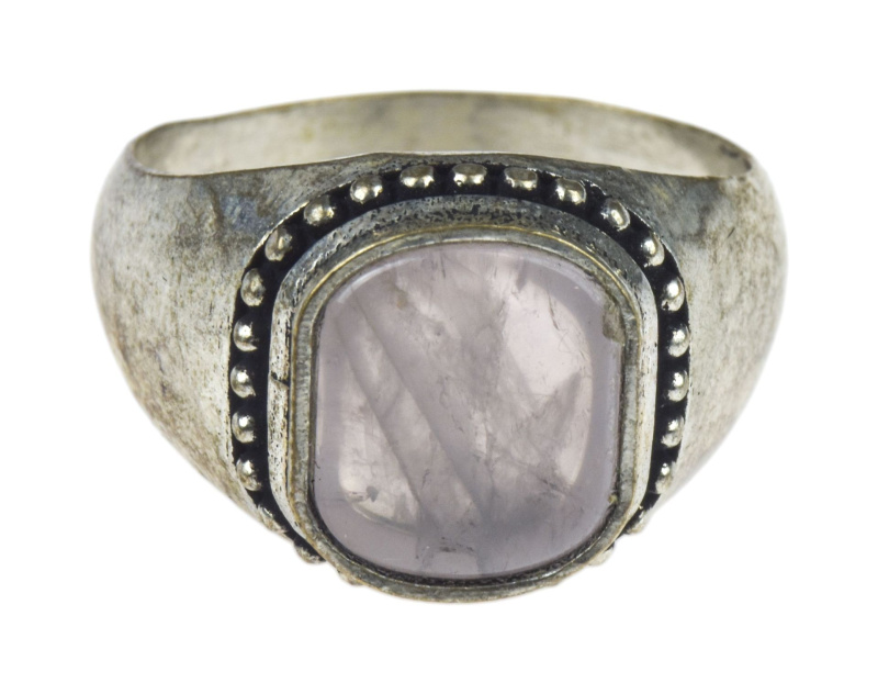 Sanu Babu Prsten s polodrahokamem, růženín 11x13mm, zdobený, postříbřený(10µm) 67