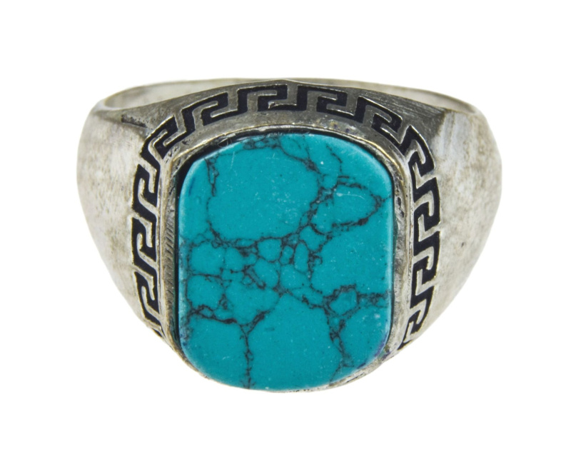 Sanu Babu Prsten s polodrahokamem, tyrkenit 12x14mm, zdobený, postříbřený(10µm) 61