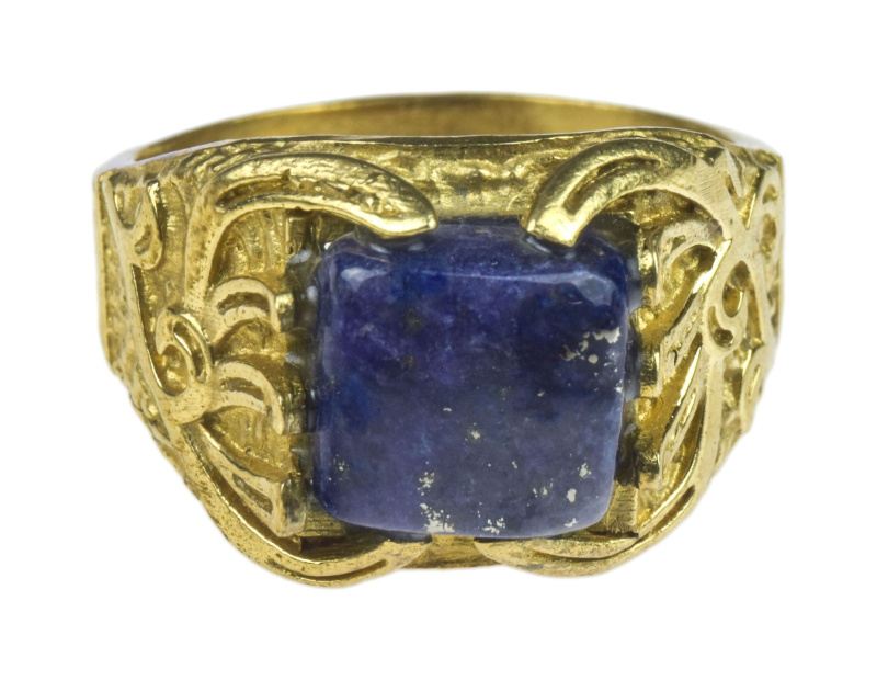Sanu Babu Prsten s polodrahokamem, lapis lazuli 11x11mm, zdobený, mosazný 63