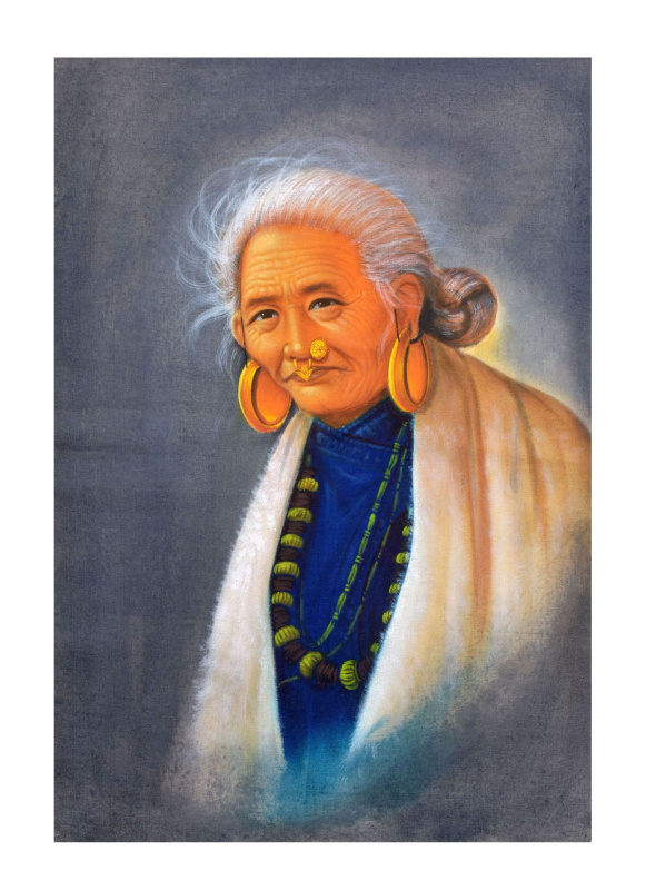 Sanu Babu Ručně malovaný obraz na plátně (bez rámu) Nepál cca 48*72cm (5K)
