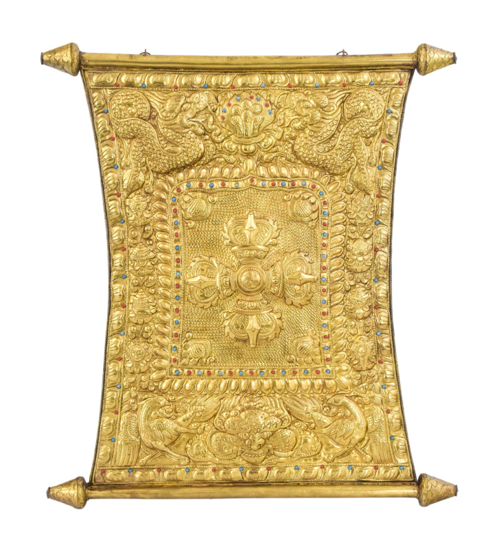 Sanu Babu Dorje, astamangala, mosazná plastika na zeď, 70x82cm