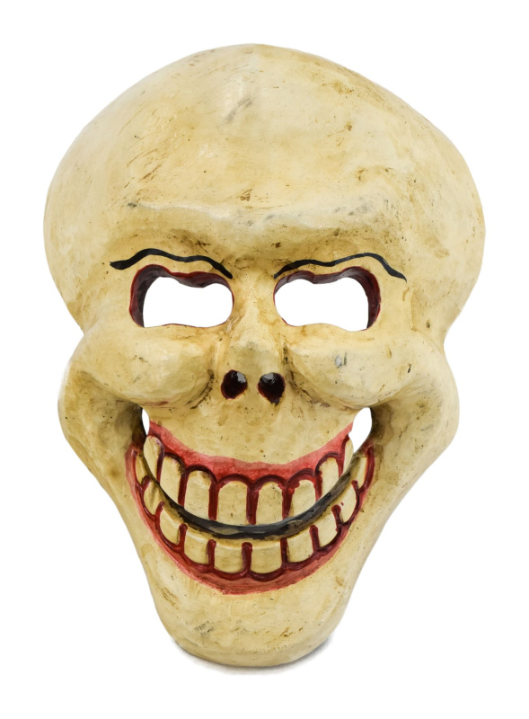 Sanu Babu Dřevěná maska, "Laughing Scull", ručně malovaná, 20cm