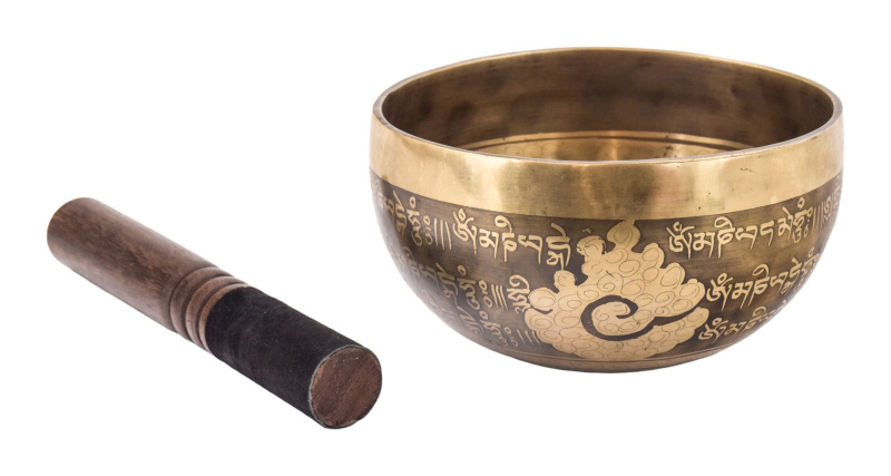 Sanu Babu Tibetská mísa, "Gulpa", D#, gravírovaná s designem, průměr 15cm