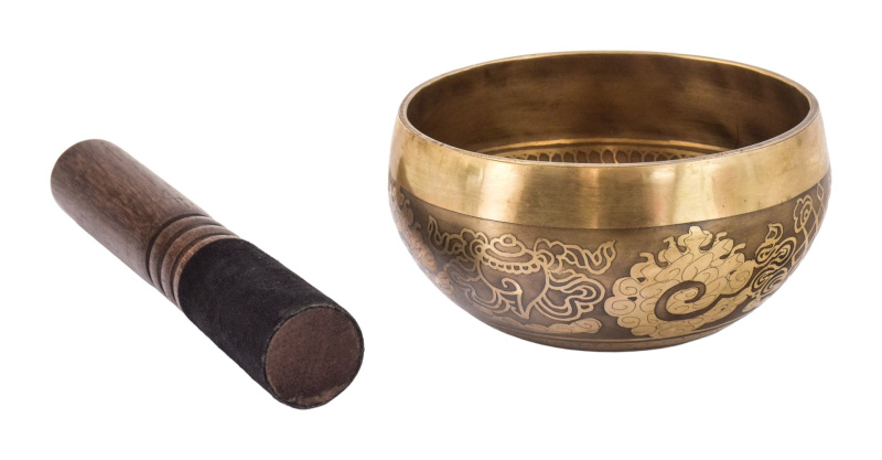 Sanu Babu Tibetská mísa, "Gulpa", A, gravírovaná s designem, průměr 12cm