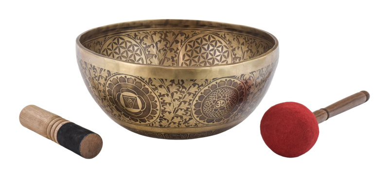 Sanu Babu Tibetská mísa, "Gulpa", G#, gravírovaná s designem, průměr 32cm