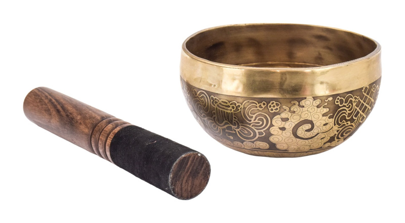 Sanu Babu Tibetská mísa, "Gulpa", G, gravírovaná s designem, průměr 13cm (57)
