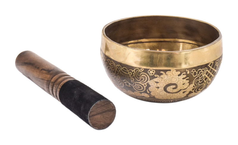 Sanu Babu Tibetská mísa, "Gulpa", G, gravírovaná s designem, průměr 12cm