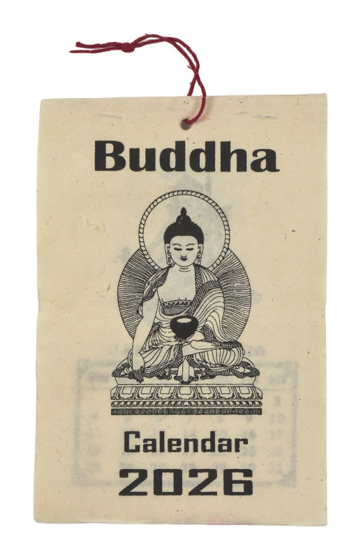 Sanu Babu Kalendář Buddha 2026, ručně tištěný na rýžovém papíru, 10x15cm