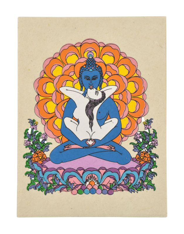 Sanu Babu Přáníčko s obálkou vyrobené z ručního papíru s obrázkem, Samantabhadra, 12x16cm