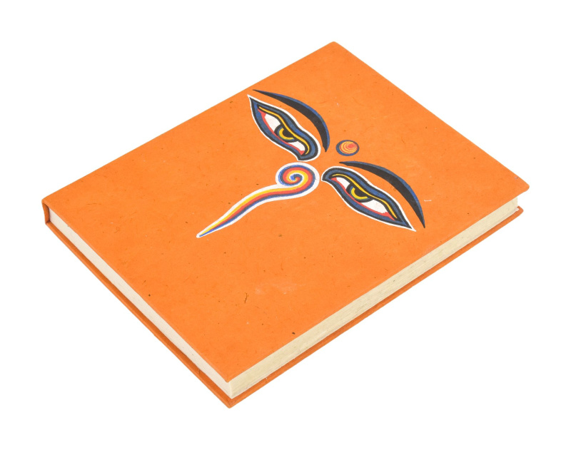 Sanu Babu Notes, "Buddhovy oči", ruční rýžový papír 13x17x2cm, 45 listů, oranžový