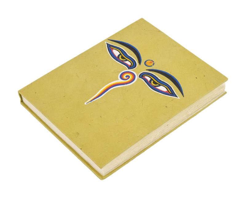Sanu Babu Notes, "Buddhovy oči", ruční rýžový papír 13x17x2cm, 45 listů, zlotobéžový