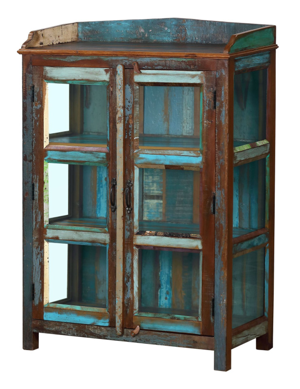 Sanu Babu Prosklená skříňka z recyklovaného dřeva, 90x45x130cm