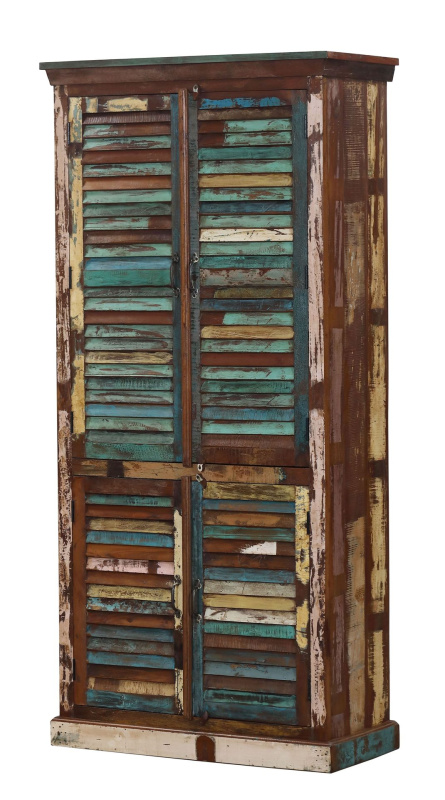 Sanu Babu Skříň v Goa stylu z teakového dřeva, lamelové dveře, 100x43x210cm (9B)