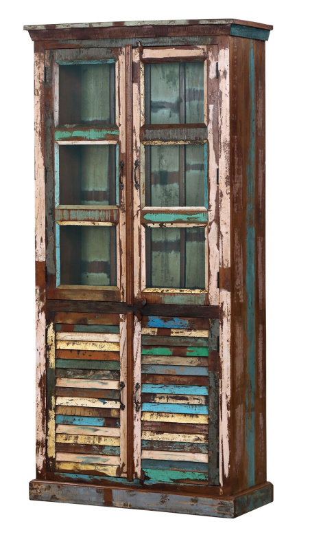 Sanu Babu Skříň v Goa stylu z teakového dřeva, lamelové dveře, 100x43x210cm (9C)