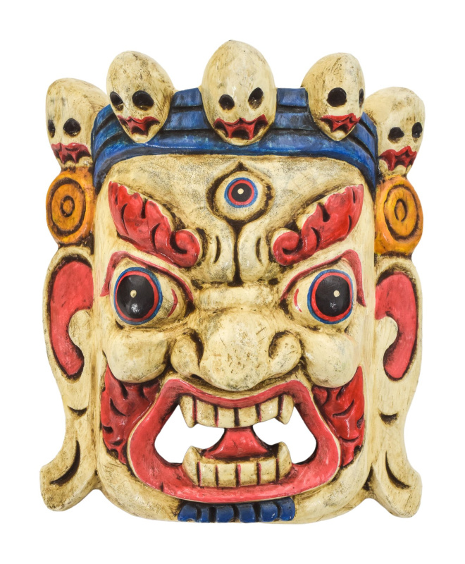 Sanu Babu Dřevěná ručně malovaná maska "Bhairab", 17x21cm
