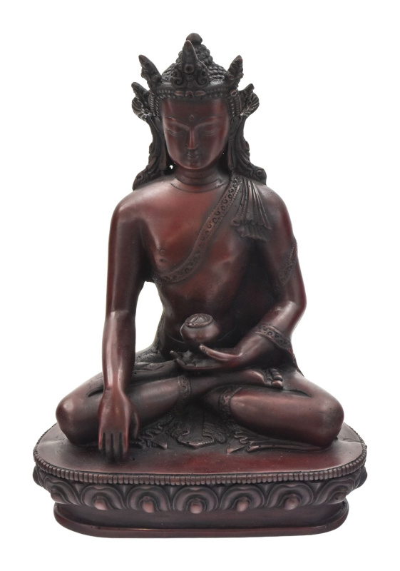 Sanu Babu Korunovaný Buddha, tmavě červená soška, 22cm