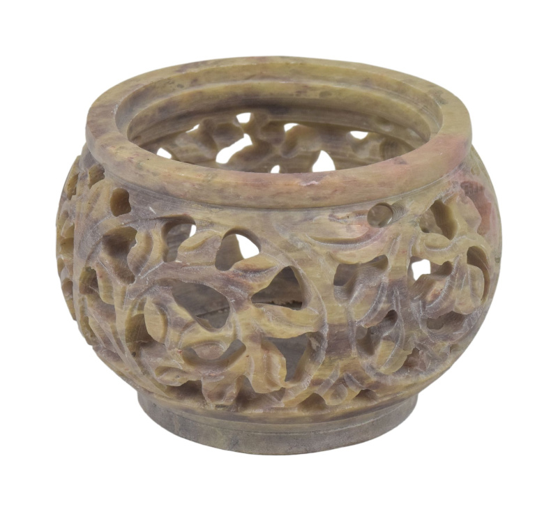Sanu Babu Kamenný, ručně vyřezávaný svícen, průměr 8cm, výška 5cm (4E)