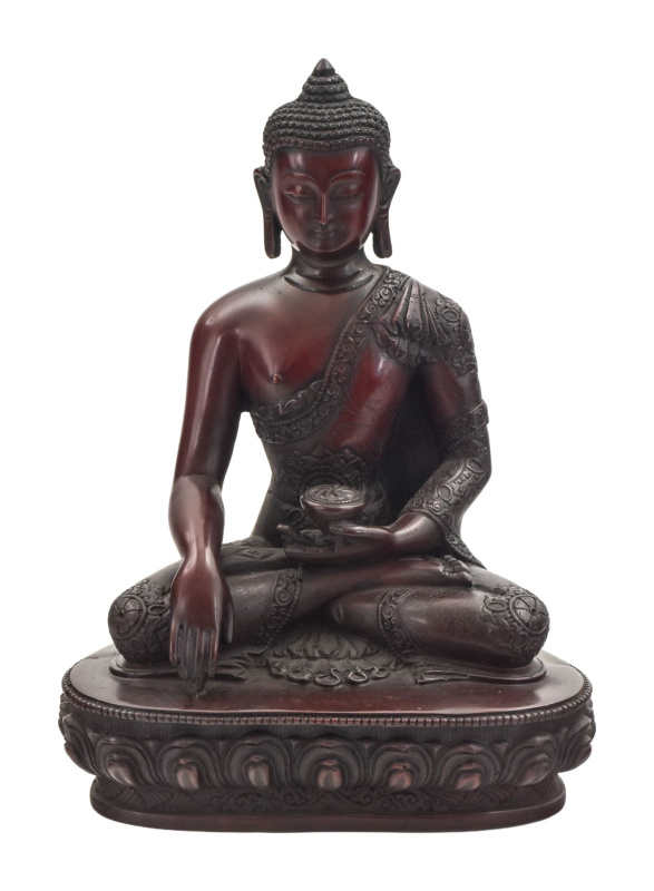 Sanu Babu Buddha Šákjamuni, ručně vyřezávaná soška, červená antik patina, 28cm
