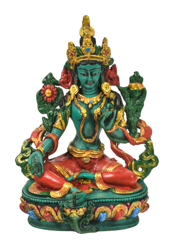 Sanu Babu Zelená Tára, tyrkysová, ručně malovaná soška, 16cm