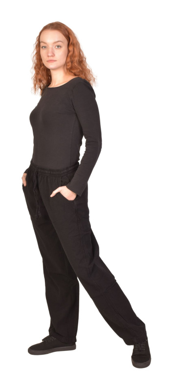 Sanu Babu Unisex volné kalhoty bavlněné černé, kapsy, guma a šňůrka v pase L/XL , Černá