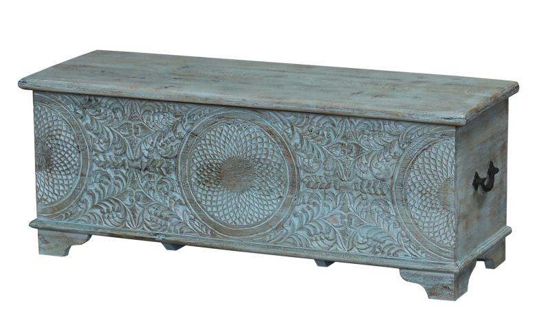 Sanu Babu Truhla z mangového dřeva, ruční řezby, 127x46x43cm