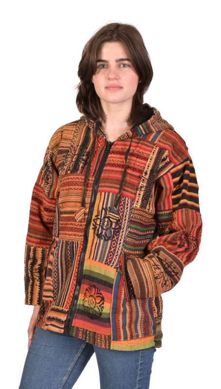 Sanu Babu Bunda s kapucí Ghari, barevná, fleece podšívka, zapínání na zip a kapsy (6H) M , Červená