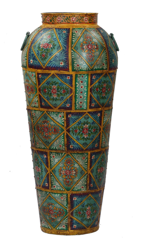 Sanu Babu Stará kovová váza, ručně malovaná, průměr 60cm, výška 137cm
