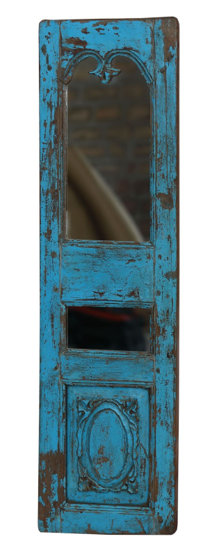 Sanu Babu Zrcadlo v rámu z teakového dřeva, vyrobené ze starých dveří, 32x3x118cm (7J)