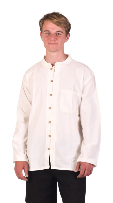 Sanu Babu Béžová pánská košile-kurta s dlouhým rukávem a kapsičkou, celorozepínací L/XL , Béžová