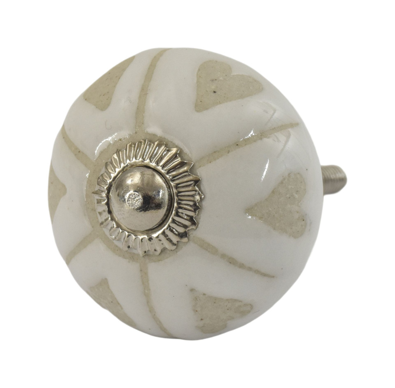 Sanu Babu Malovaná porcelánová úchytka na šuplík, krémově bílá, stříbrný plíšek, 4,5 cm (1N)