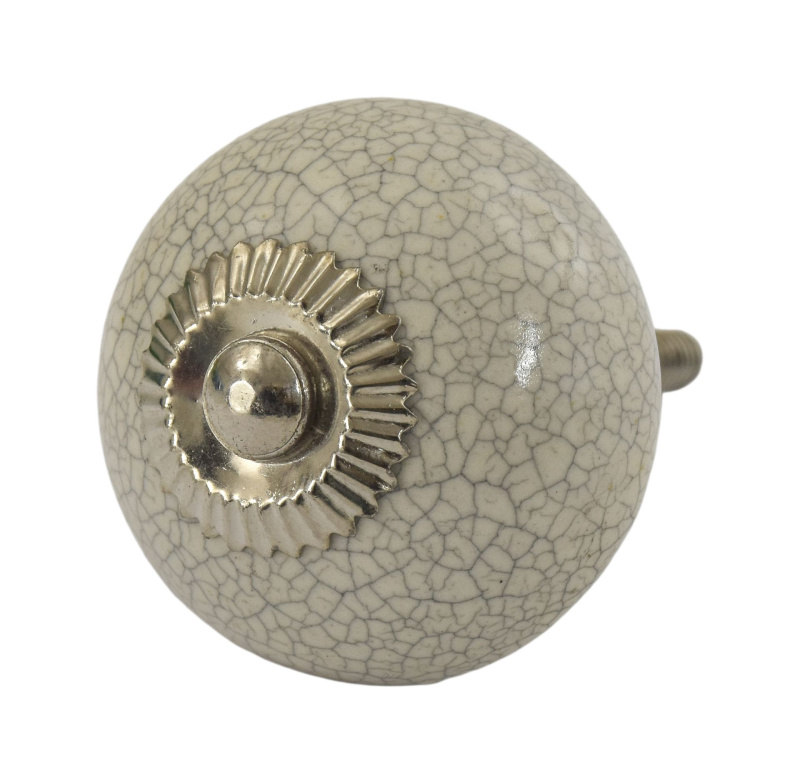 Sanu Babu Malovaná porcelánová úchytka na šuplík, krémově bílá, popraskaný efekt, stříbrný