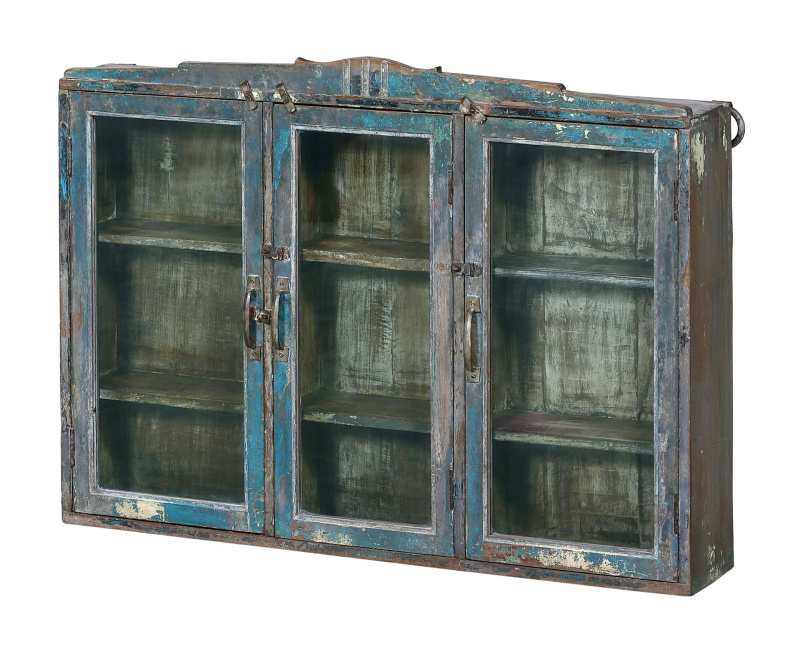 Sanu Babu Stará prosklená skříňka z teakového dřeva, 90x14x66cm