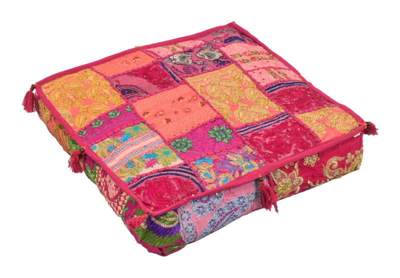 Sanu Babu Meditační polštář, ručně vyšívaný patchwork, čtverec, 43x43x12cm (BD)