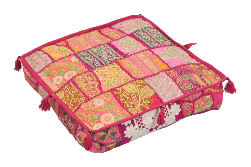 Sanu Babu Meditační polštář, ručně vyšívaný patchwork, čtverec, 43x43x12cm (BE)