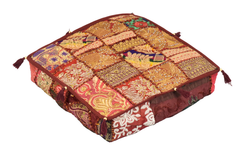 Sanu Babu Meditační polštář, ručně vyšívaný patchwork, čtverec, 43x43x12cm (BF)