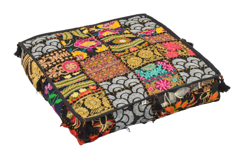 Sanu Babu Meditační polštář, ručně vyšívaný patchwork, čtverec, 43x43x12cm (BH)