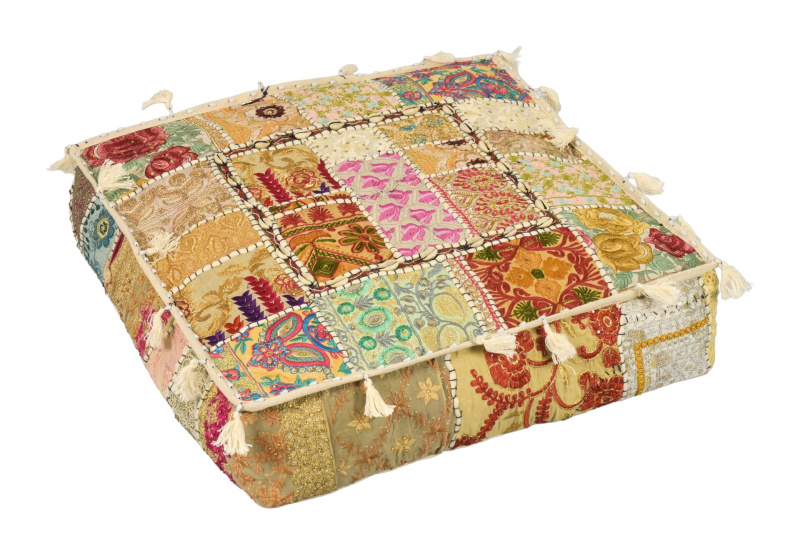 Sanu Babu Meditační polštář ručně vyšívaný patchwork, s mušličkami, čtverec, 60x60x10cm