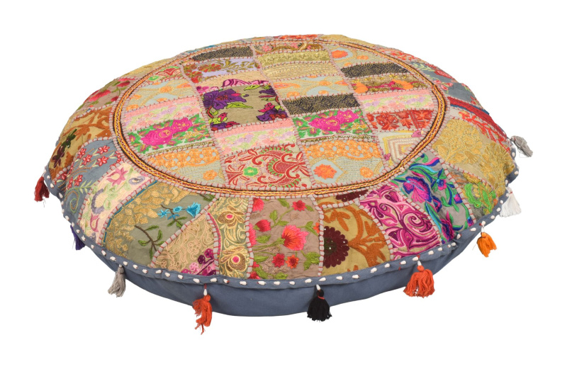 Sanu Babu Meditační polštář, ručně vyšívaný patchwork, kulatý, 85x15cm (CQ)
