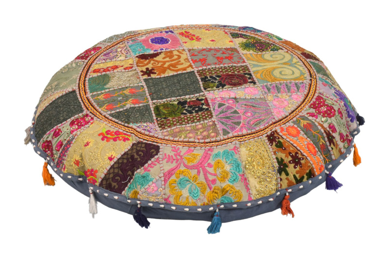 Sanu Babu Meditační polštář, ručně vyšívaný patchwork, kulatý, 85x15cm (CU)