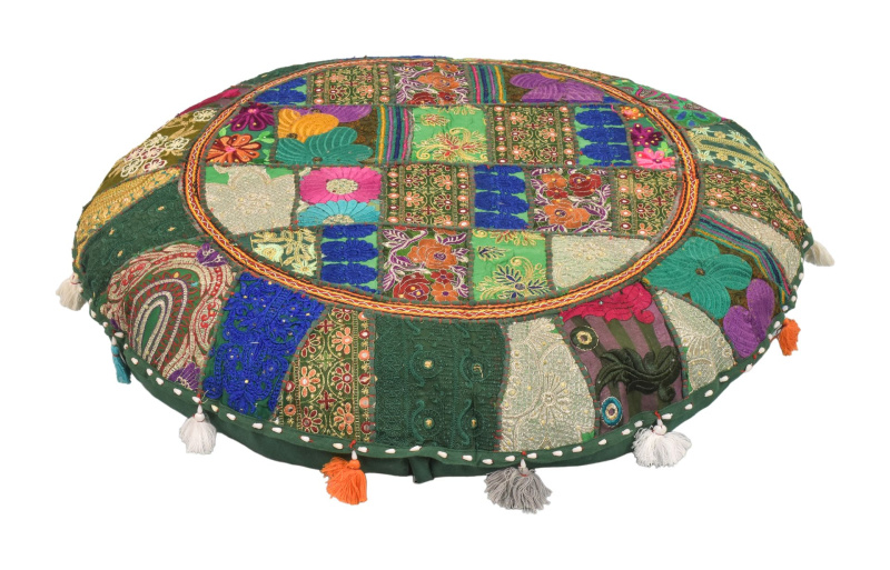 Sanu Babu Meditační polštář, ručně vyšívaný patchwork, kulatý, 85x15cm (CX)