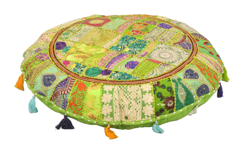 Sanu Babu Meditační polštář, ručně vyšívaný patchwork, kulatý, 85x15cm (CY)