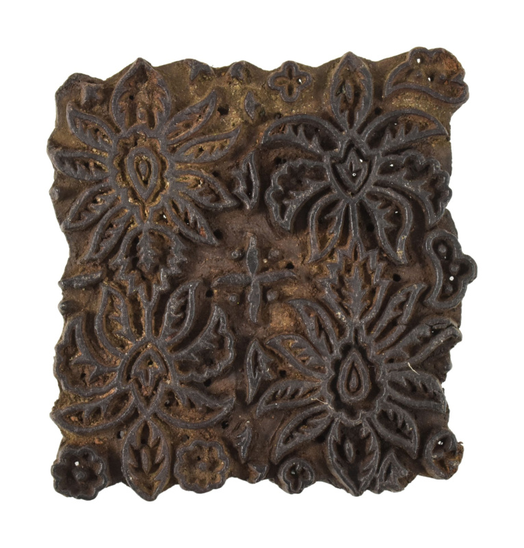 Sanu Babu Antik dřevěná raznice na tisk přehozů s indickým motivem, block print, 15x8x16cm (XA)