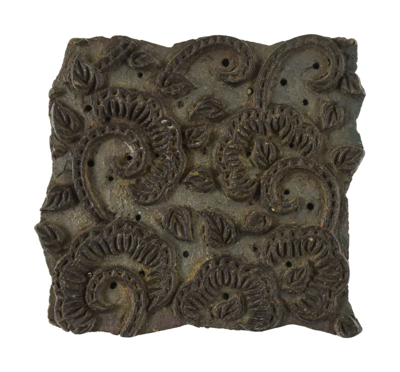 Sanu Babu Antik dřevěná raznice na tisk přehozů s indickým motivem, block print, 15x8x15cm (XB)